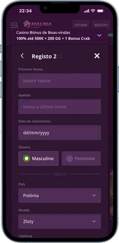 Malina Casino Dados pessoais