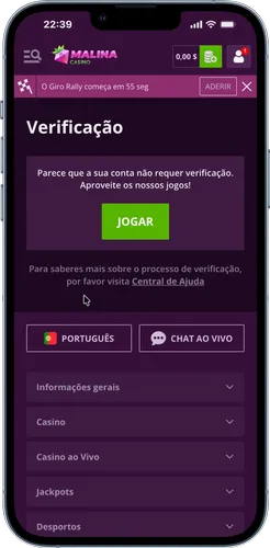 Malina Casino Verificação de conta