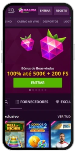 Página inicial do Malina Casino com bónus